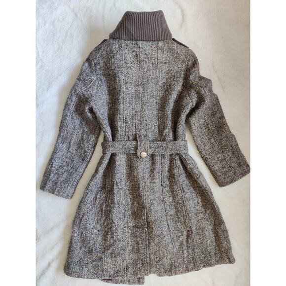 Calvin Klein Wool Tweed Blend Double Brested Coat Belted Sz 14 Brown Collared - Picture 3 of 7